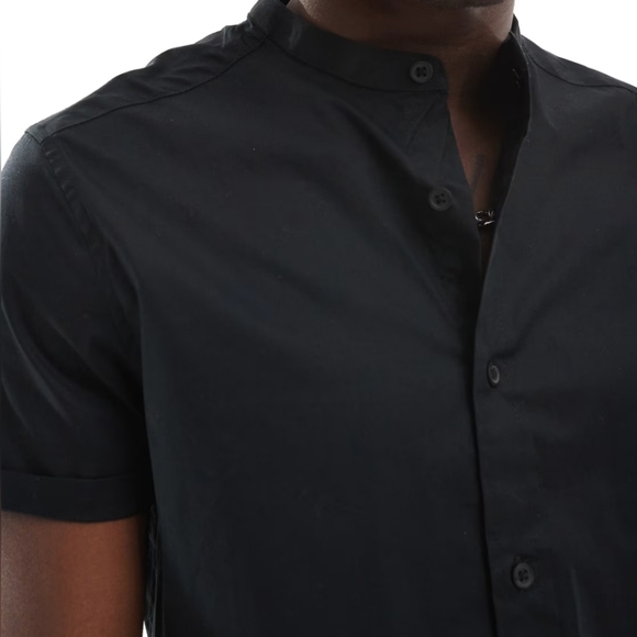 5 for $20 | ASOS DESIGN Slim Fit Band Collar Shirt With Roll Sleeves - Picture 3 of 16